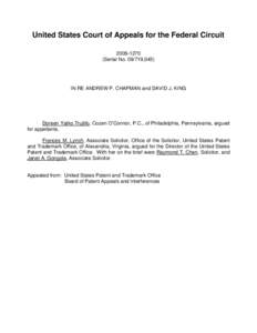 United States Court of Appeals for the Federal CircuitSerial No,045) IN RE ANDREW P. CHAPMAN and DAVID J. KING