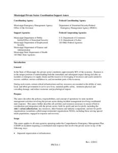 Mississippi Private Sector Coordination Support Annex Coordinating Agency Federal Coordinating Agency  Mississippi Emergency Management Agency