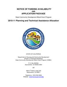 NOTICE OF FUNDING AVAILABILITY AND APPLICATION PACKAGE State Community Development Block Grant Program