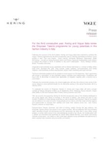 Press releaseFor the third consecutive year, Kering and Vogue Italia renew the Empower Talents programme for young potentials in the