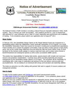 Notice of Advertisement USDA Forest Service   Southern Region