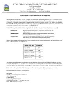 UTAH DEPARTMENT OF AGRICULTURE AND FOOD 350 N. Redwood Road P.O. Box[removed]Salt Lake City, UT[removed][removed]Information[removed]FAX