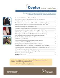 Ceptor Animal Health News Volume 17, Issue No. 2, June 2009 — ISSN1488-8572 Serving Ontario through veterinary science, technology transfer, outbreak investigation and animal health surveillance Coxiella burnetii Abort