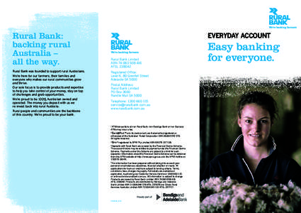 Rural Bank: backing rural Australia – all the way. Rural Bank was founded to support rural Australians. We’re here for our farmers, their families and