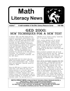 Math  Literacy News Volume 7  A math newsletter of the Ohio Literacy Resource Center