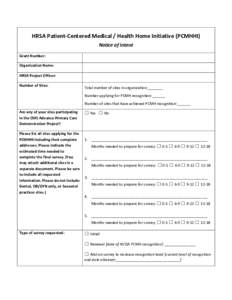 HRSA Patient-Centered Medical/Health Home Initiative (PCMHHI) Notice of Intent