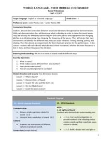 WORLD LANGUAGE - STEM MODULE COVERSHEET Good Vibrations ‫لح‬٤‫زياىاد اُغ‬ٛ‫اال‬ Target Language: English as a Second Language  Grade Level: 1