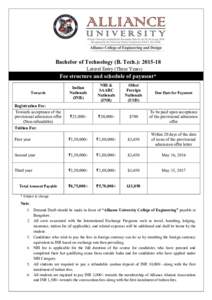 Bachelor of Technology (B. Tech.): Lateral Entry (Three Years) Fee structure and schedule of payment* Towards