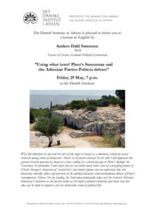 The Danish Institute at Athens is pleased to invite you to a lecture in English by Anders Dahl Sørensen  PhD