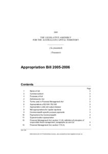 2005  THE LEGISLATIVE ASSEMBLY FOR THE AUSTRALIAN CAPITAL TERRITORY (As presented) (Treasurer)