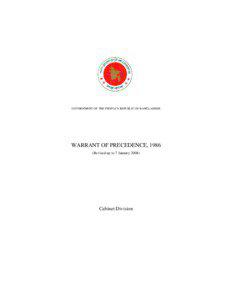 GOVERNMENT OF THE PEOPLE’S REPUBLIC OF BANGLADESH  WARRANT OF PRECEDENCE, 1986