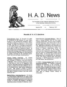 H. A. D. News The Newsletter of the Historical Astronomy Division of the American Astronomical Society Number 39