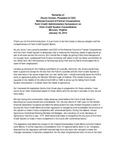 Remarks of Chuck Conner; President and CEO; National Council of Farmer Cooperatives; Farm Credit Administration Symposium on Farm Credit System Consolidation; January 16; 2014