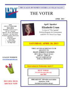 THE LEAGUE OF WOMEN VOTERS LAS VEGAS VALLEY  THE VOTER APRILNEW