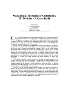 Managing a therapeutic community : 'K' Division - a case study