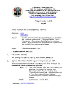 STATEMENT OF PROCEEDINGS FOR THE REGULAR MEETING OF THE BLUE RIBBON COMMISSION ON CHILD PROTECTION KENNETH HAHN HALL OF ADMINISTRATION 500 WEST TEMPLE STREET, ROOM 381B LOS ANGELES, CALIFORNIA 90012