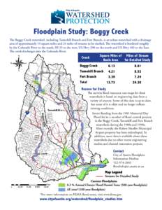 Floodplain Study: Boggy Creek The Boggy Creek watershed, including Tannehill Branch and Fort Branch, is an urban watershed with a drainage area of approximately 14 square miles and 24 miles of streams to be studied. The 