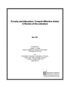 Poverty and Education: Towards Effective Action A Review of the Literature