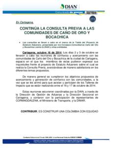 272 En Cartagena, CONTINÚA LA CONSULTA PREVIA A LAS COMUNIDADES DE CAÑO DE ORO Y BOCACHICA