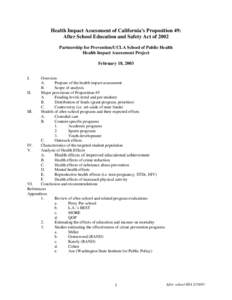 California Proposition 49 / Full-Service Community Schools in the United States / Education / After-school activity / Health impact assessment