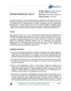 Entidad pública: Dirección General de Aguas, Región de Coquimbo. DECISIÓN AMPARO ROL C643-10  Requirente: Pedro López Campusano.