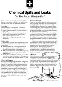 SAFETY  Chemical Spills and Leaks Do You Know What to Do? There is much that you can do to prevent a spill or leak, but if one occurs, your safety and that of others