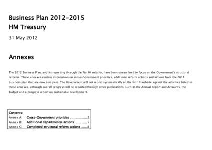 Business Plan[removed]HM Treasury 31 May 2012 Annexes The 2012 Business Plan, and its reporting through the No.10 website, have been streamlined to focus on the Government‟s structural