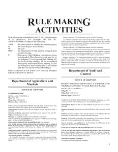 RULE MAKING ACTIVITIES Each rule making is identified by an I.D. No., which consists of 13 characters. For example, the I.D. No. AAM[removed]E indicates the following: