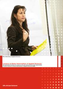 Bern University of Applied Sciences  Lecturer at Swiss Universitites of Applied Sciences An information brochure for women on the job characteristics and requirements of future lecturers at Swiss Universities of Applied 