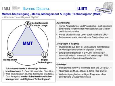 Master-Studiengang „Media, Management & Digital Technologies“ (MMT) – finanziert aus Bayern Digital Media Business & Media Usage  MMT