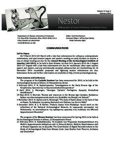 Volume	
  41	
  Issue	
  2	
   February	
  2014	
   Nestor Bibliography of Aegean Prehistory and Related Areas