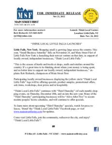 FOR IMMEDIATE RELEASE Nov 21, 2012 MAINSTREETFIRST little falls ■ new york