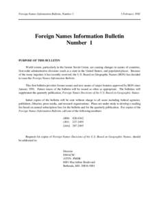 Foreign Names Information Bulletin, Number 1  5 February 1992 Foreign Names Information Bulletin Number 1