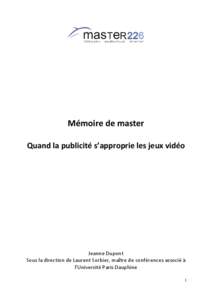 Mémoire de master Quand la publicité s’approprie les jeux vidéo