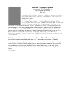 Illinois State Charter School Commission Announcement of New Deputy Director: Dr. Karen Elise Washington (July 10, 2013)