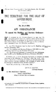 [Extract from Commonwealth of Australia Gazette, No. 73, dated 8th November, [removed]THE TERRITORY FOR THE SEAT OF GOVERNMENT. No. 24 of 1934.