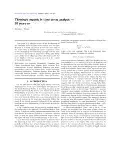 Threshold models in time series analysis „ 30 years on