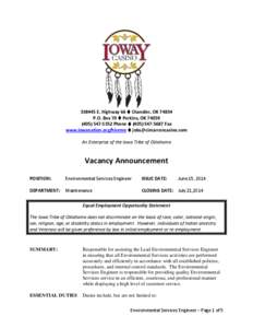 [removed]E. Highway 66  Chandler, OK[removed]P.O. Box 70  Perkins, OK[removed]5352 Phone  ([removed]Fax www.iowanation.org/hireme  [removed] An Enterprise of the Iowa Tribe of Oklahoma