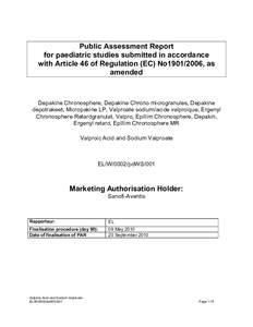 Public Assessment Report for paediatric studies submitted in accordance with Article 46 of Regulation (EC) No1901/2006, as amended  Depakine Chronosphere, Depakine Chrono microgranules, Depakine