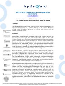 WATER FOR DEVELOPMENT MANAGEMENT INSTITUTE www.hydroaid.it Statement for the  57th Session of the Commission on the Status of Women