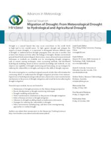 Advances in Meteorology Special Issue on Migration of Drought: From Meteorological Drought to Hydrological and Agricultural Drought  CALL FOR PAPERS