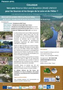 Premier appel  Colloque Vers une Réserve Man and Biosphère (MaB) UNESCO pour les Sources et les Gorges de la Loire et de l’Allier ?