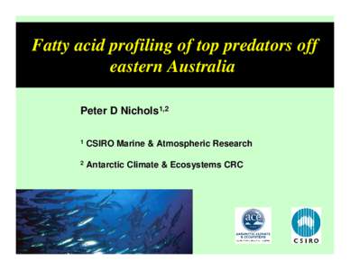 Summary (2) Fatty acid profiling of top predators off eastern Australia Peter D Nichols1,2 1