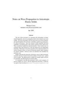 Notes on Wave Propagation in Anisotropic Elastic Solids Michael Conry