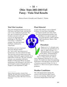 ~ 14 ~ Ohio StateFall Pansy - Viola Trial Results Monica Kmetz-González and Claudio C. Pasian  Trial Site Location