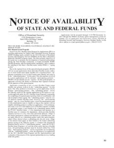 OTICE OF AVAILABILITY NOF STATE AND FEDERAL FUNDS Office of Homeland Security 1220 Washington Avenue State Office Building Campus