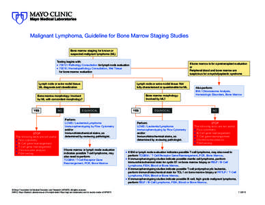 Malignant Lymphoma, Guideline for Bone Marrow Staging Studies Bone marrow stagimg for known or suspected malignant lymphoma (ML) Testing begins with: ■ [removed]Pathology Consultation for lymph node evaluation ■ 70016