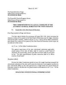 March 18, 1992 The Honorable Herm Steger Idaho House of Representatives STATEHOUSE MAIL The Honorable Pamela Bengson Ahrens Idaho House of Representatives