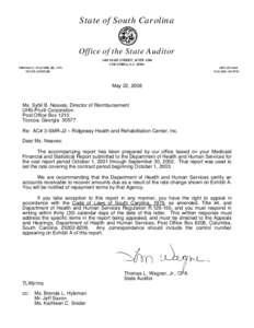 State of South Carolina Office of the State Auditor 1401 MAIN STREET, SUITE 1200 COLUMBIA, S.C[removed]THOMAS L. WAGNER, JR., CPA STATE AUDITOR