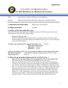 Attachment D  COUNTY OF MENDOCINO FYIMPACTS / REQUESTS STATEMENT FROM: